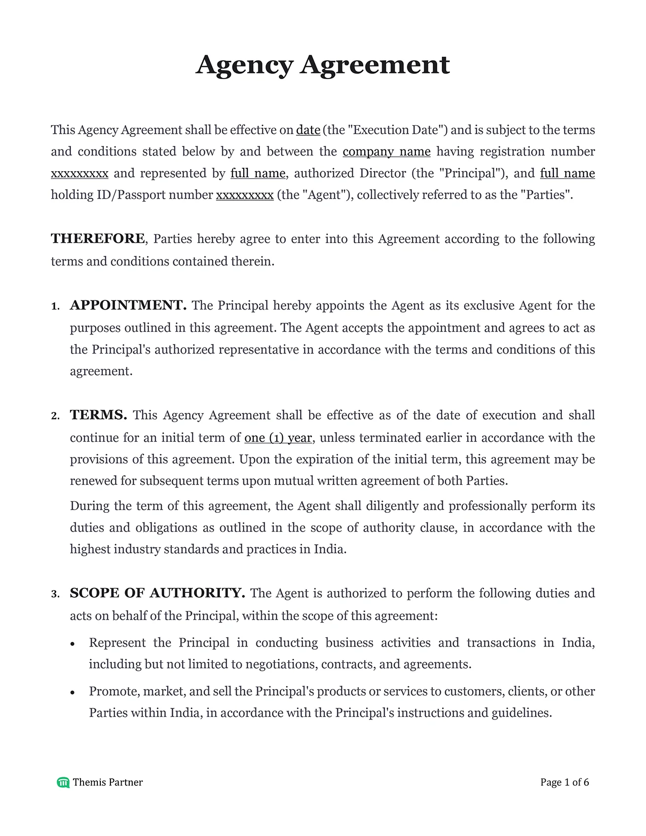 Agency agreement India 1