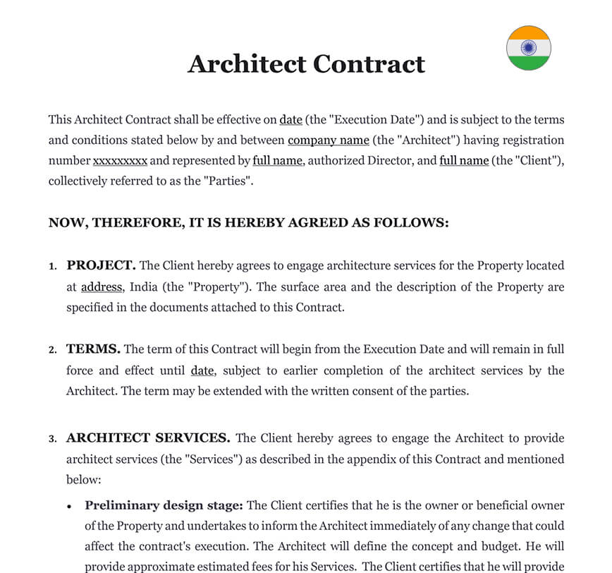 Architect Contract In India Download Word Template doc 