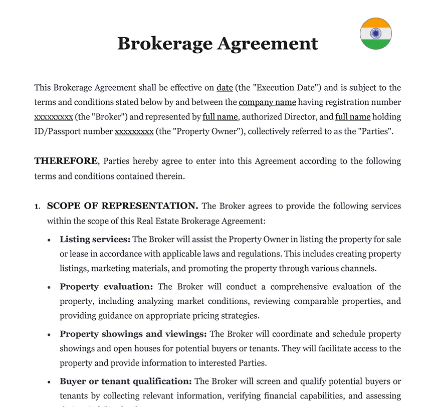 Brokerage agreement India
