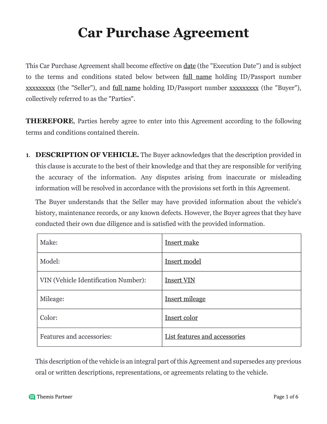 Car purchase agreement India 1
