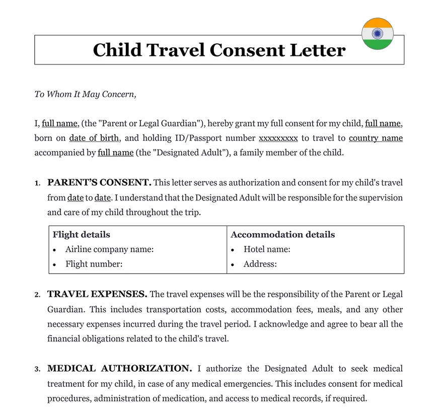 Child travel consent India