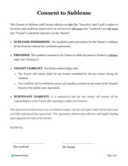 Consent to sublease letter template