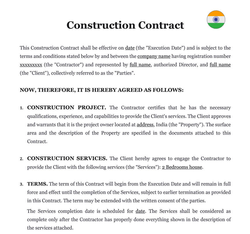Construction contract India