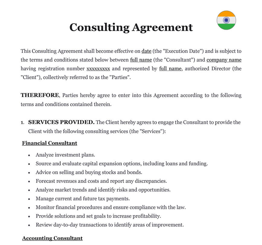 Consulting agreement India