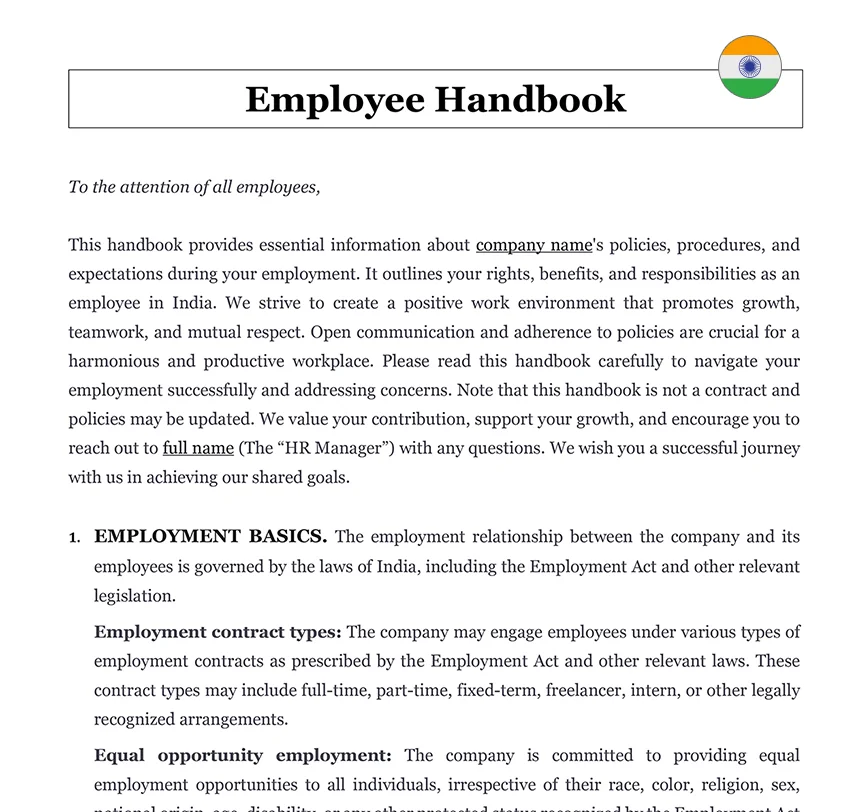 Employee handbook India