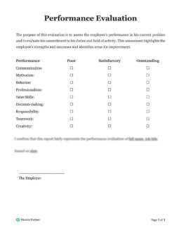 Employee performance evaluation template