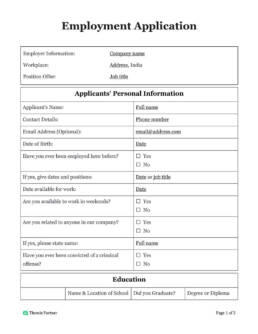 Employment application template