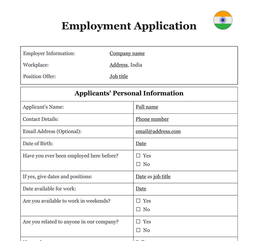 Employment application India
