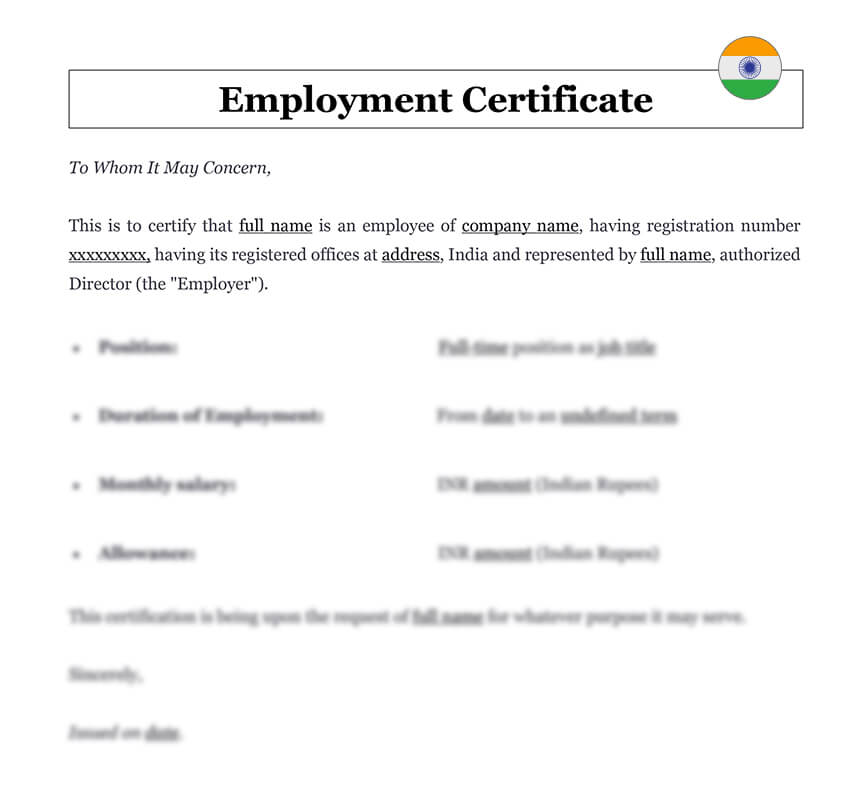 Employment certificate India