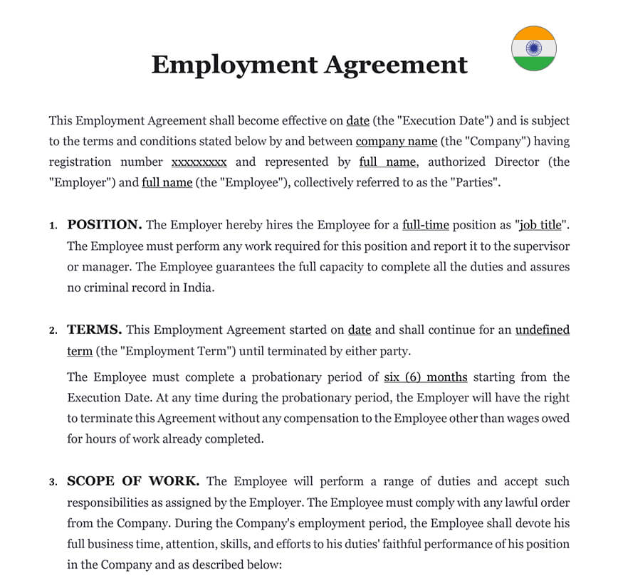 Employment contract India