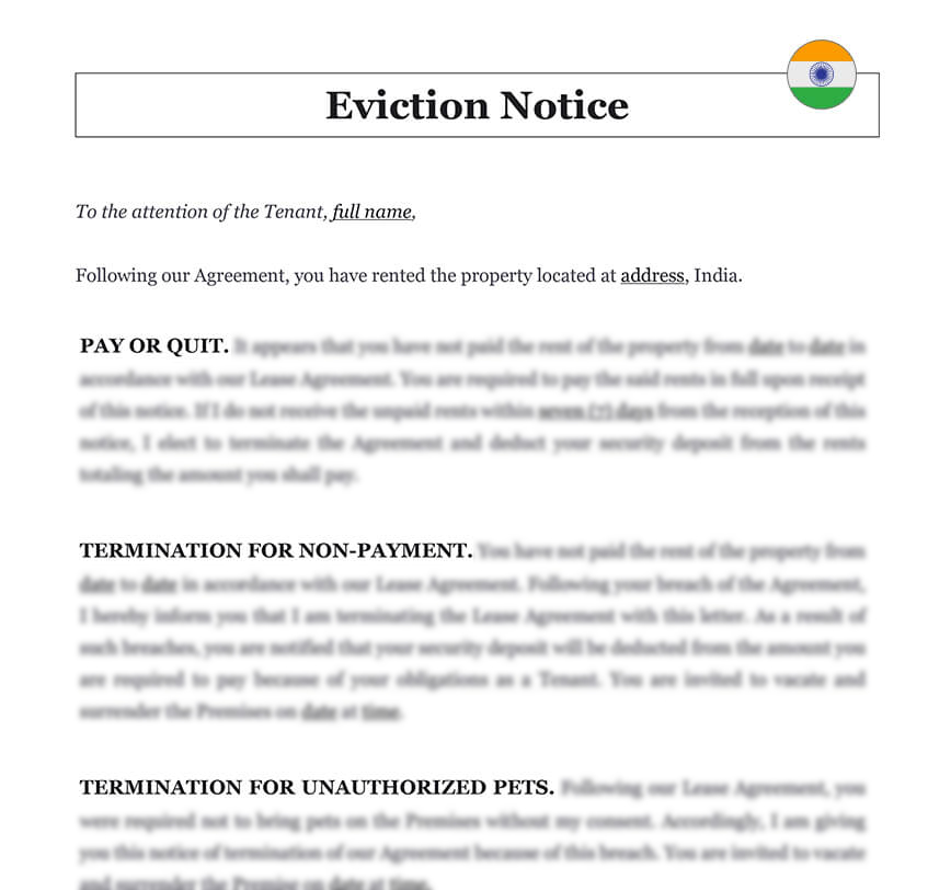 Eviction notice letter India
