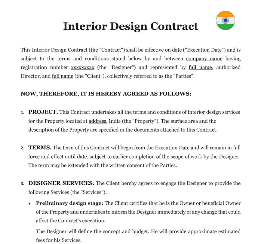Interior design contract India