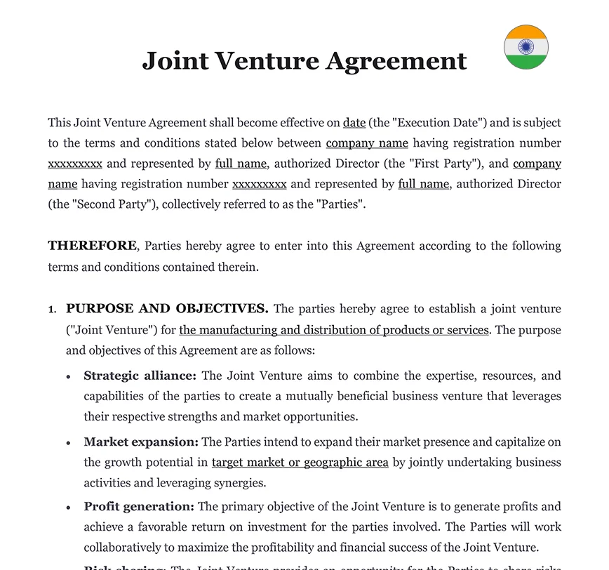 Joint venture agreement India