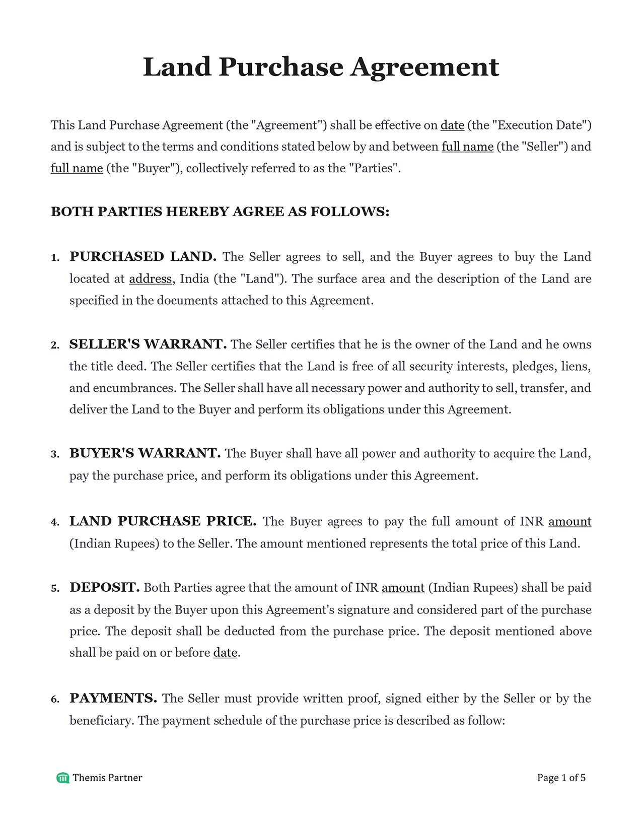 Land purchase agreement India 1