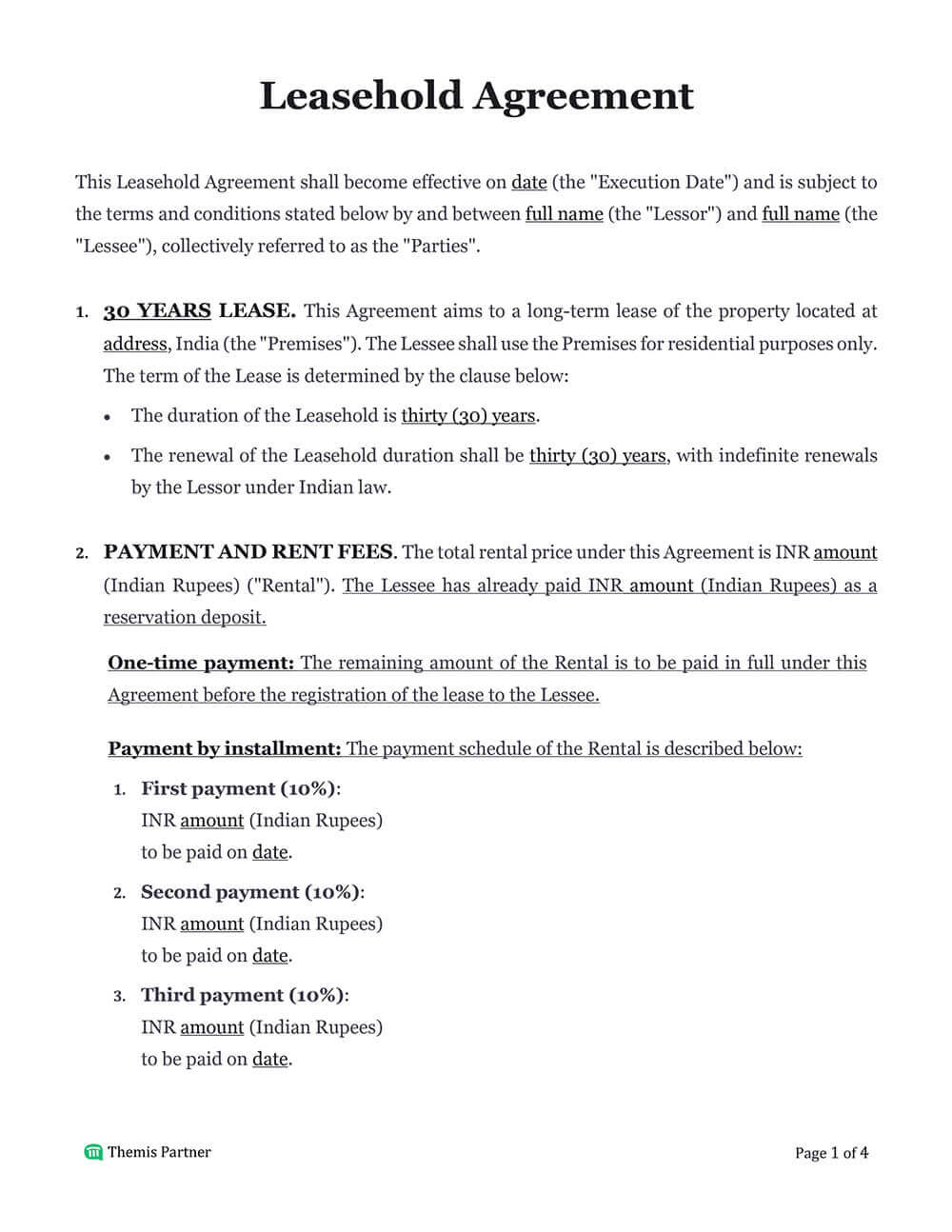 Leasehold agreement template