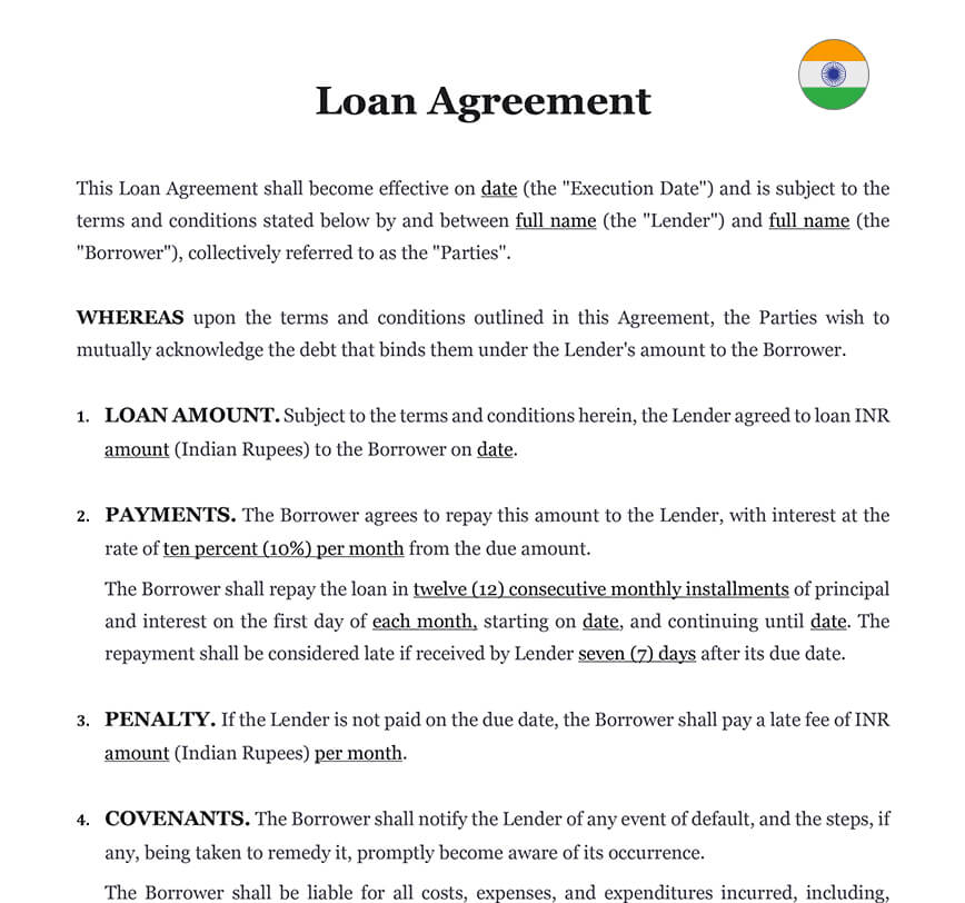 Loan agreement India