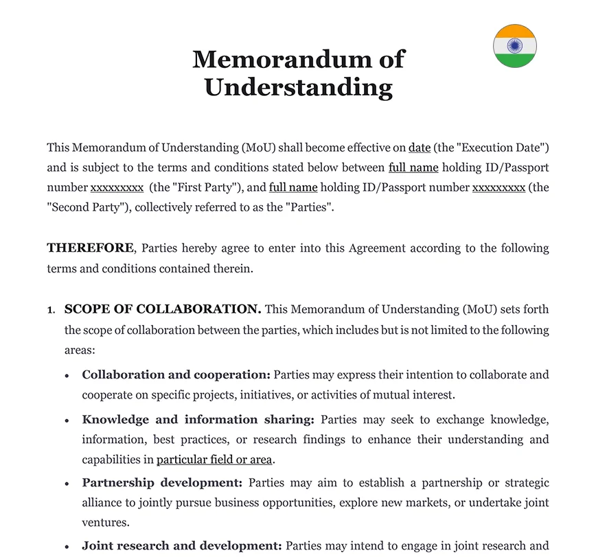 Memorandum of understanding India