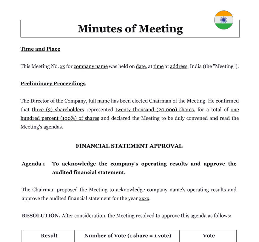 Minutes of meeting India
