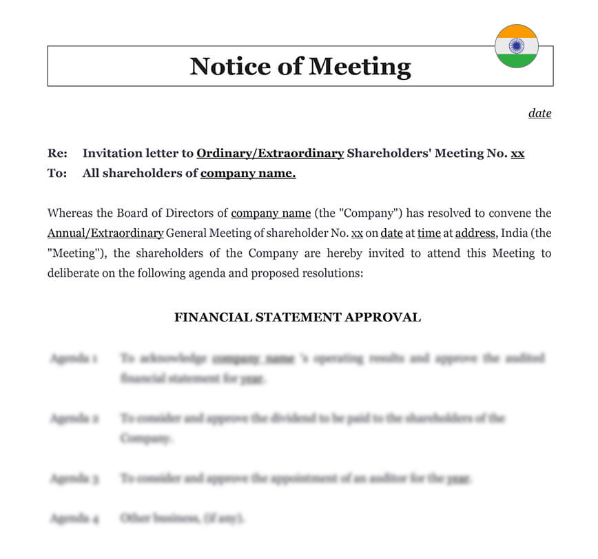 Notice of meeting India