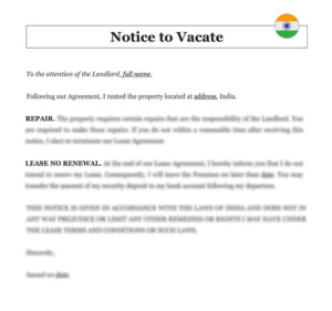 Notice To Vacate Letter In India Download Word Template Doc Notice To Vacate Letter In India Download Word Template Doc