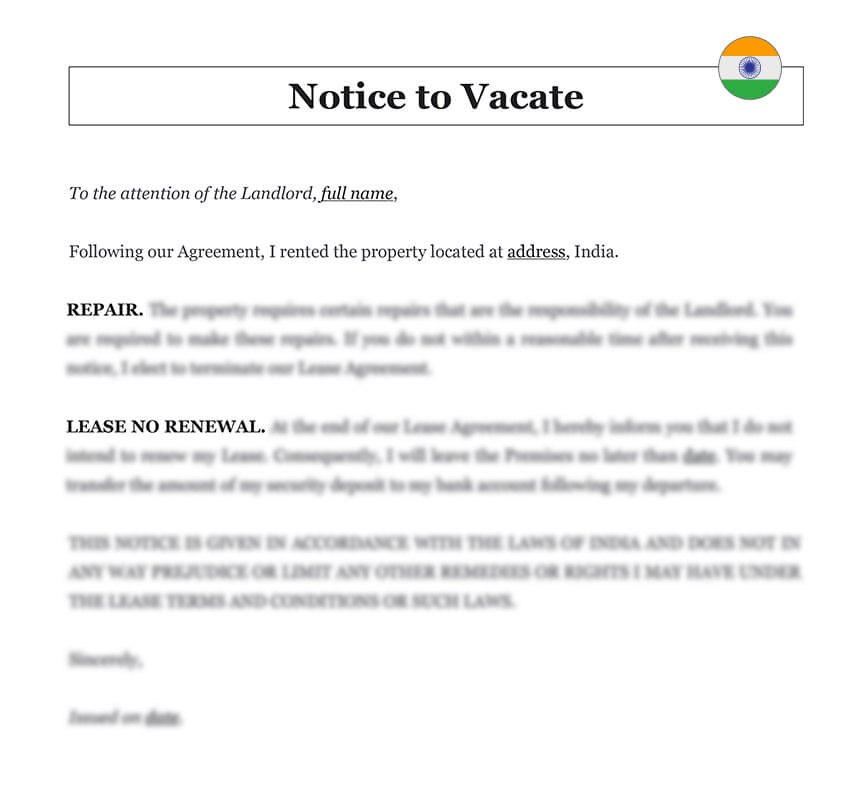 Notice to vacate letter India