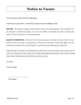 Notice to vacate letter template