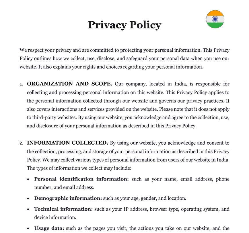 Privacy policy India