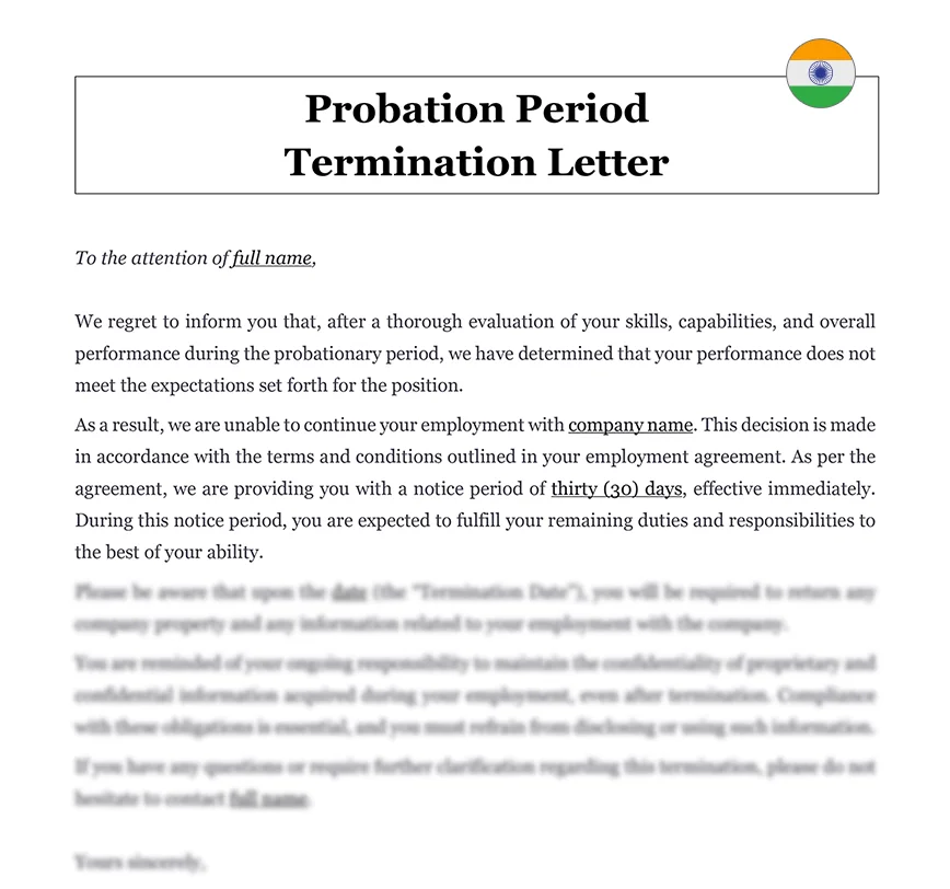Employee probation period termination India