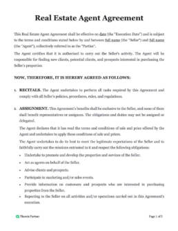 Real estate agent agreement template