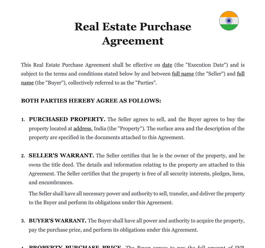 Real estate purchase agreement India