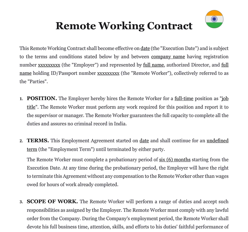 Remote working contract India