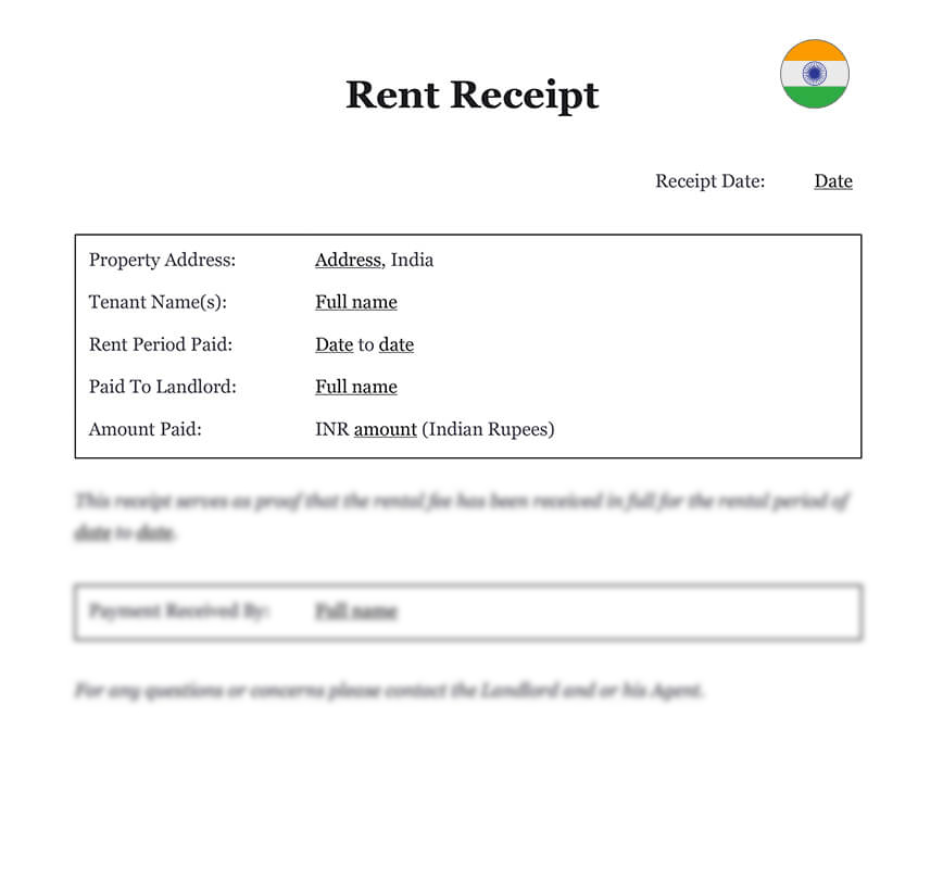 Rent Receipt Form In India Download Word Template doc 