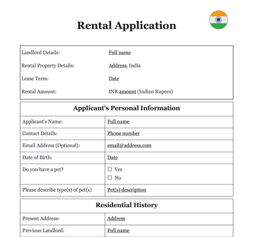 Rental application India