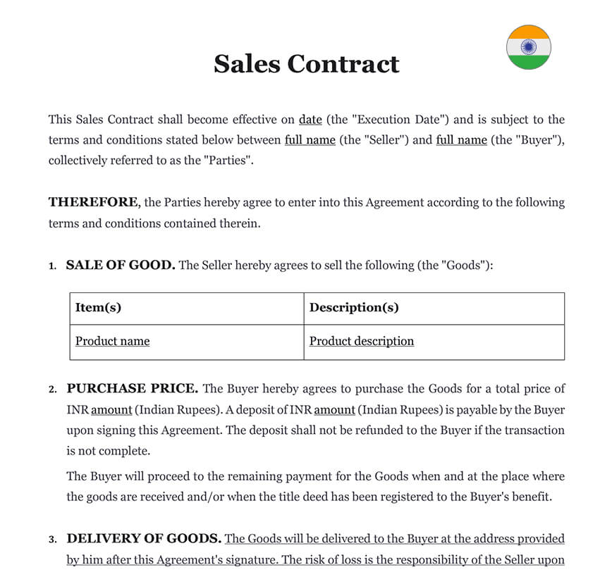 Sales contract India