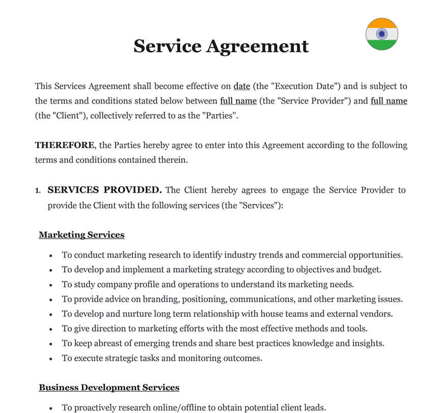 Service agreement India