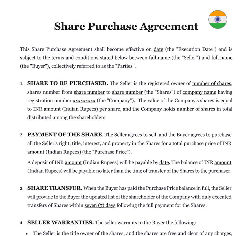 Share purchase agreement India