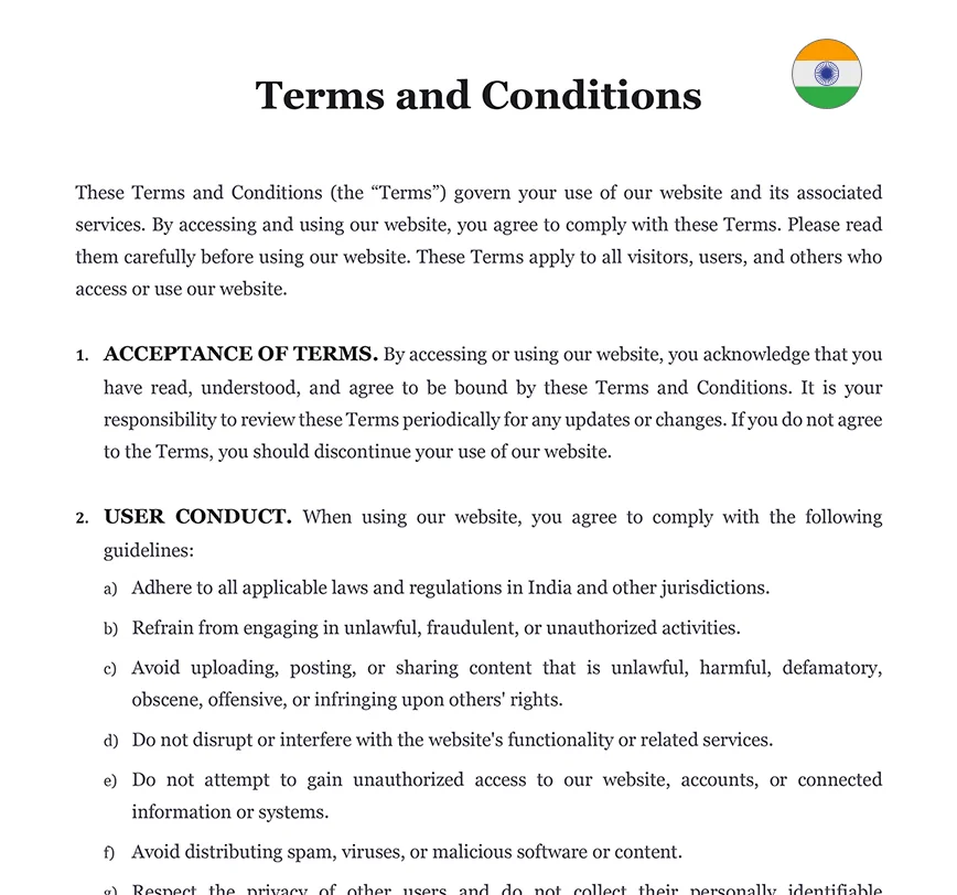 Terms and conditions India